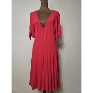 Forever 21 Women’s Plus 3X Red Fit & Flare Dress V-Neck Tie Sleeve Textured Knit